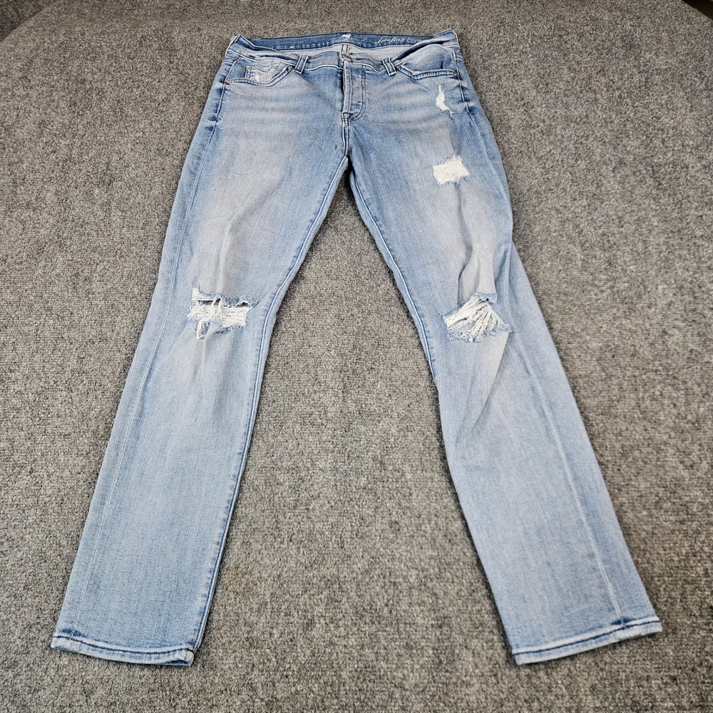 7 For All Mankind Josefina‎ Skinny Boyfriend Distressed Jeans Light Wash 27